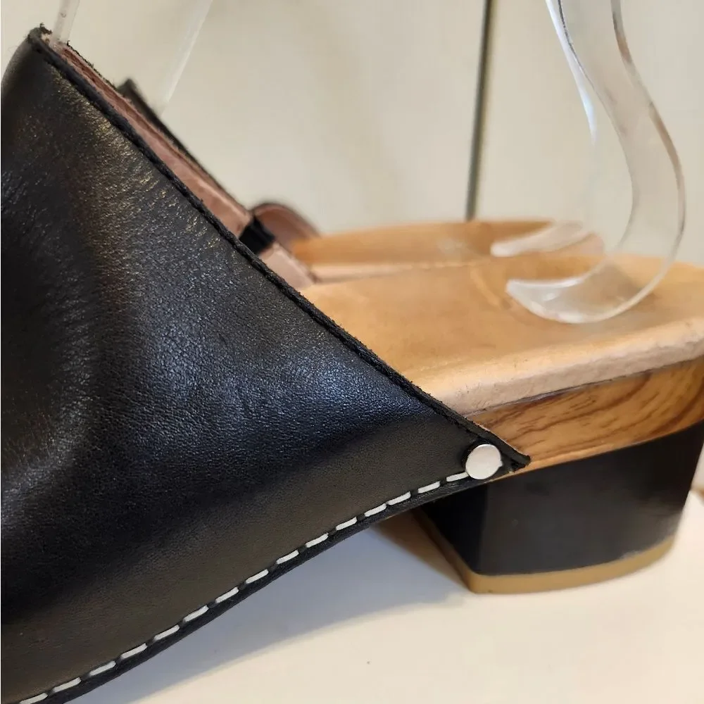 Dansko "Maci" Black Leather Open Toe Slip-on Clogs Sz.10/40 Ret.$155 - Picture 4 of 11